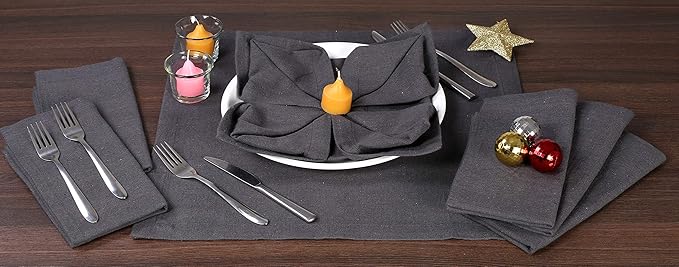Ramanta Home Charcoal Cotton Dinner Napkins Set of 12, 18x18 Inch 100% Cotton Cloth Napkins, Reusable Fabric Table Napkins for Everyday Dining, Parties, Weddings, Spring & Easter Table Décor Washable