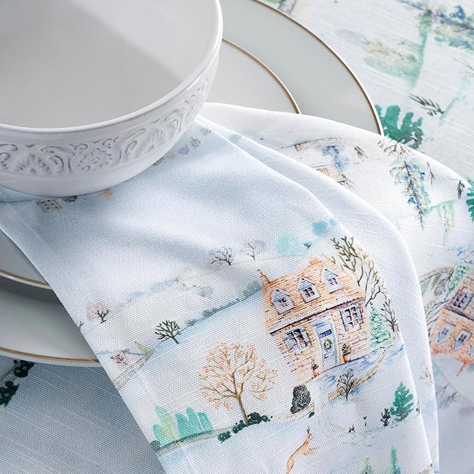 Maison d' Hermine Cloth Napkins Set of 4 100% Cotton for Thanksgiving Christmas Decorations Everyday Reusable Square Fall Napkins Cloth Washable Dinner Party (Snowy World, 20"x20")