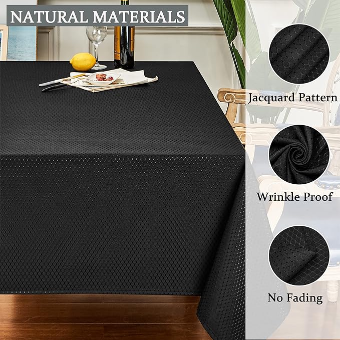 Rectangle Table Cloth Linen Farmhouse Stainproof Waterproof Washable Polyester Oblong Rectangular Fabric Table Cover for Kitchen Dining Dinner (Black, 60 X 84 Inch)
