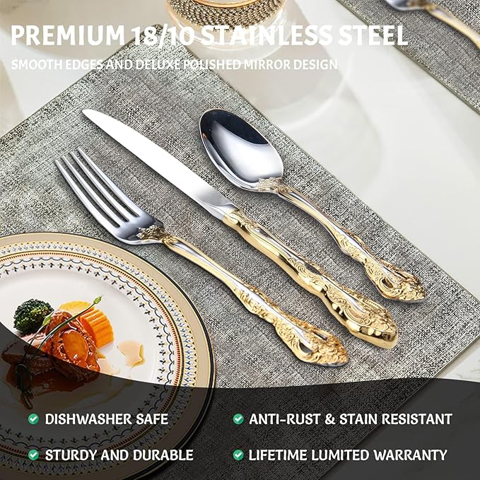 michelangelo cutlery set,18/10 stainless steel flatware sets, 40-piece service for 8 people,utensils tableware set for kitchen,dishwashe safe