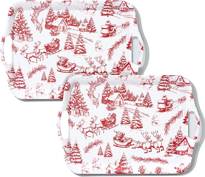 ONEderful 2-Piece Christmas Serving Tray 18x13 Inch Winter Wonderland Platters with Handles, Large Holiday Serving Platters for Xmas Winter Wonderland Frozen-theme Party Supplies (2,18" Extra Large)