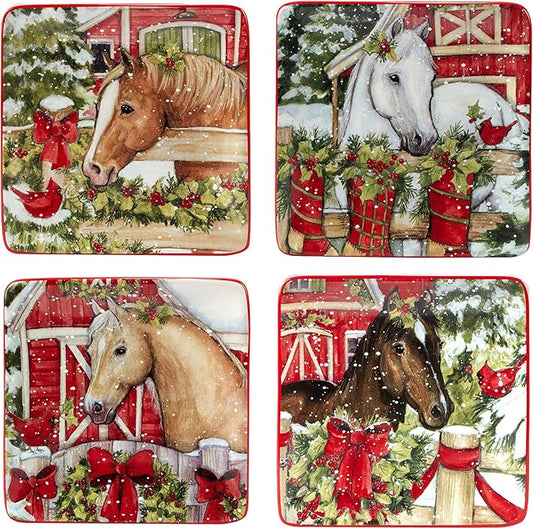 Certified International Homestead Christmas 6" Canape/Luncheon/Snack Plates, Multicolor, Small, Set of 4