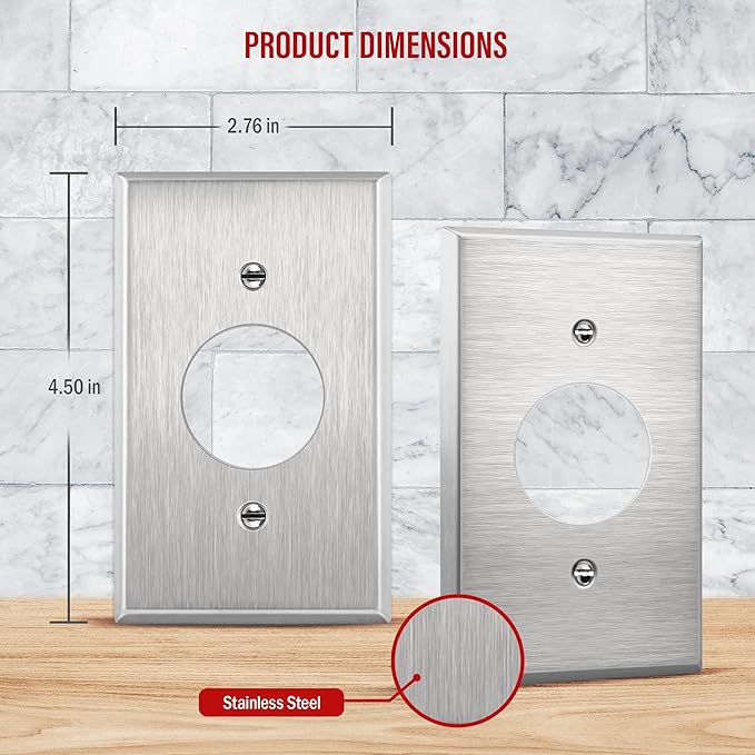ENERLITES 1.406" Hole Single Receptacle Outlet Metal Wall Plate, Corrosive Resistant, Size 1-Gang 4.50" x 2.76", 7751-10PCS, 430 Stainless Steel, UL Listed, Silver (10 Pack)