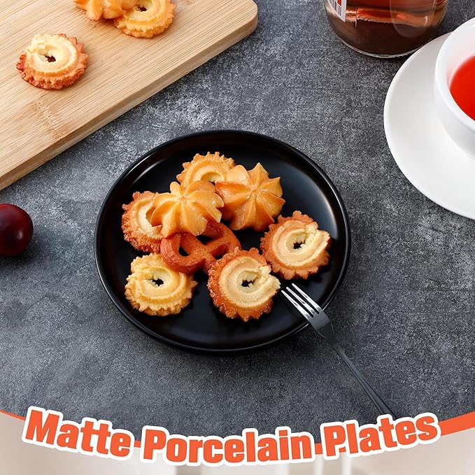 Jeffbaubl 6PCS Ceramic Plates,5.9 Inches Black Matte Porcelain Appetizer Plates,Elegant Small Round Serving Plate,Dessert Plate Dishes Set for Salad Snacks Cake,Microwave Dishwasher Safe (Black-6 PCS)
