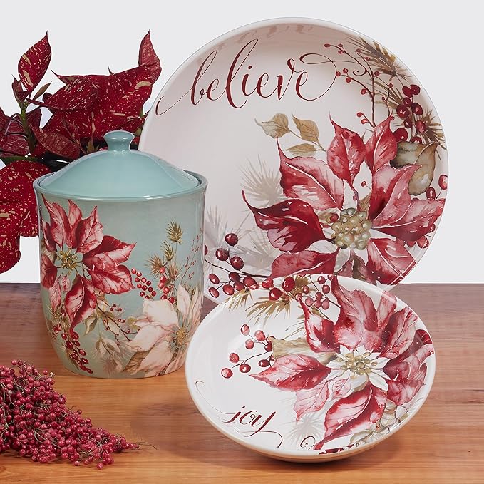 Certified International Winters Joy 6" Luncheon/Canape Plates, Set of 4 Assorted Designs, Multicolor, Small