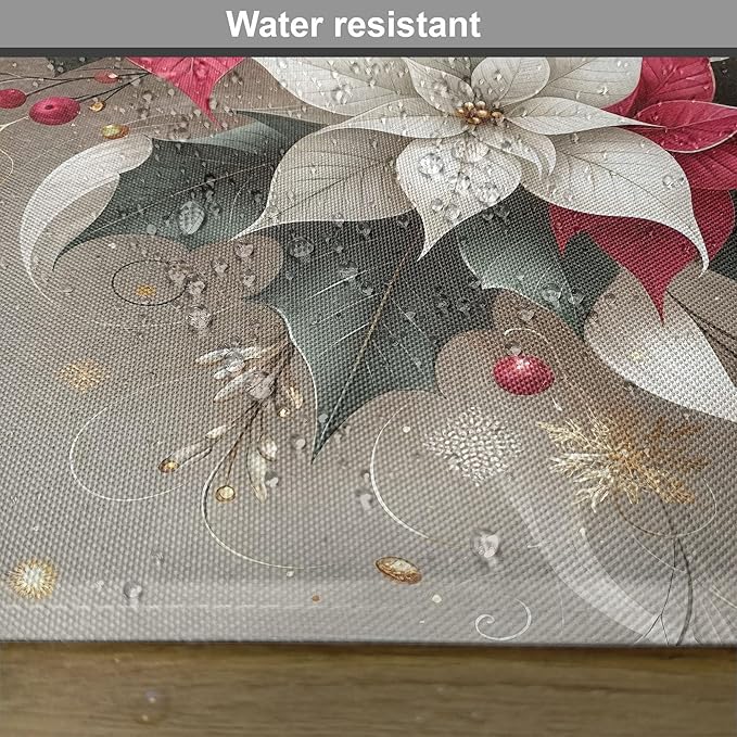 Ambesonne Christmas Place Mats Set of 4, Traditional Xmas with Poinsettia Flowers Ornate and Snowflakes, Washable Fabric Placemats for Dining Table, Standard Size, Pale Vermilion and Grey Teal