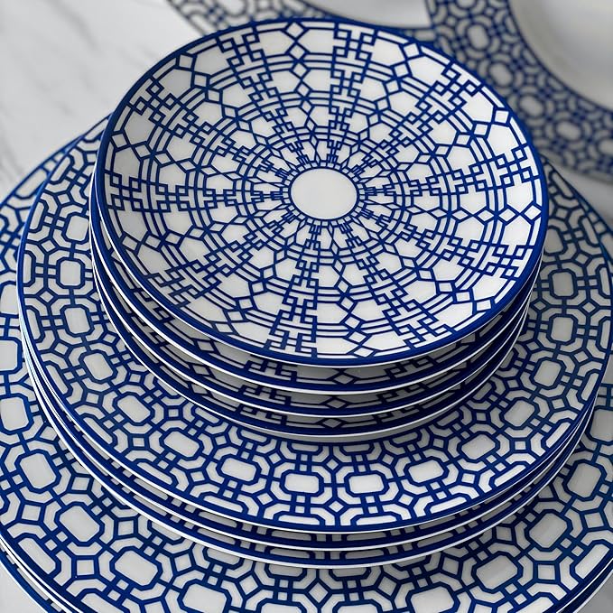 Caskata Newport Garden Appetizer Plates Set of 4 | High-Design Lead-Free Porcelain Dinnerware Dessert Plates Set | Blue Dinnerware Set for Entertaining Everyday, Wedding or Birthday Gifts | 6.35 in