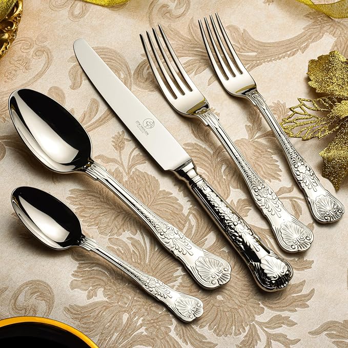 60 Piece Silverware Set for 12, 18 10 Stainless Steel flatware Set, Antique vintage cutlery set, Knife fork spoon, Heavy Duty Dishwasher Safe OTW PAVILION