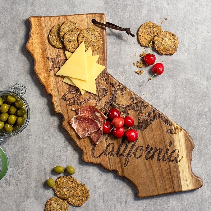 Totally Bamboo Rock & Branch Origins Series California State Shaped Cutting Board and Charcuterie Serving Tray, Includes Hang Tie for Wall Display