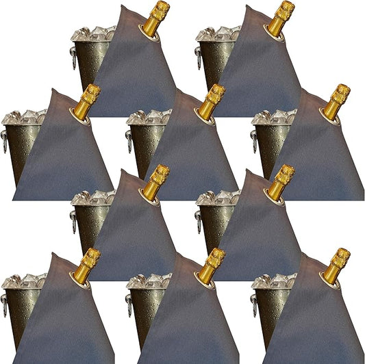 Classic Collection, Bottle Cloth with Metal Ring for Ice Buckets, Cotton, 42 cm, Corner Hole (Platinum with Silver Metal Ring, Pack of 10)