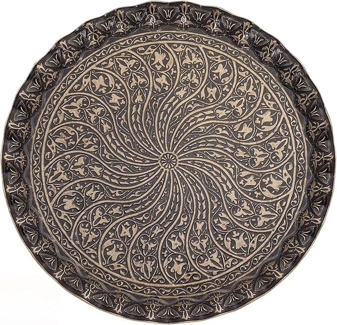 Ottoman Turkish Coffee and Tea Serving Tray, Suitable for The Restaurant, Round Shape, Width 13,7 Inch (35 cm) (Antique Gold)