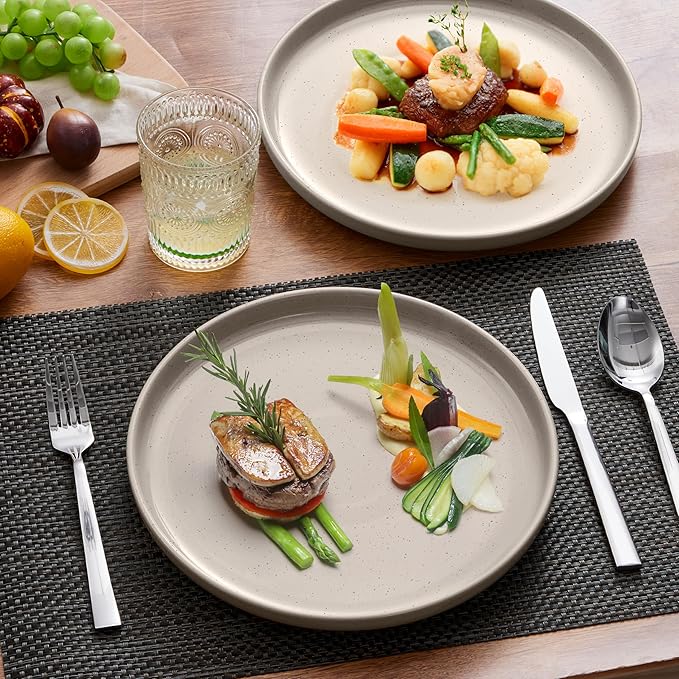 LIANYU 6Pcs Dinner Salad Plates Set, 7.75 Inch Stoneware Kitchen Dessert Flat Plate, Small Ceramic Serving Dishes for Dessert and Appetizer, Stackable, Oven, Microwave & Dishwasher Safe, Milky Brown