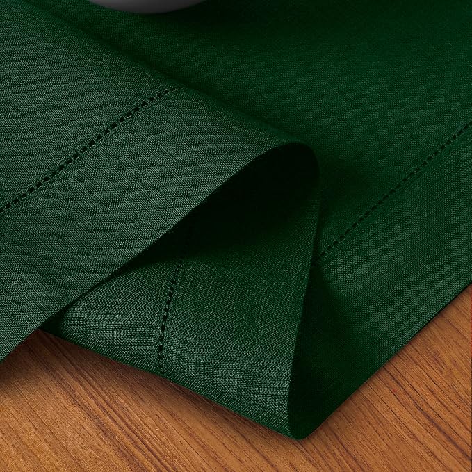D'Moksha Homes Linen Forest Green Table Runner 108 Inches Long - 100% Pure Linen 14 x 108 Inch Table Runner for Winter, Christmas, Holiday, New Year - Classic Hemstitch
