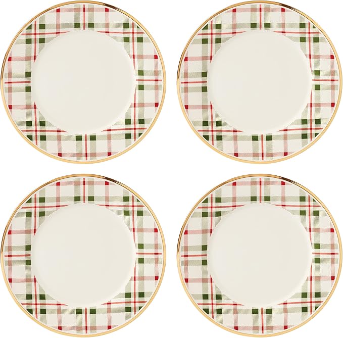 Lenox 894966 Holiday Plaid Dinner Plates, Set of 4, Red & Green, Christmas Dinnerware, Hosting