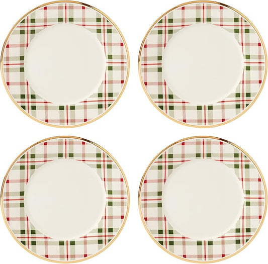 Lenox 894966 Holiday Plaid Dinner Plates, Set of 4, Red & Green, Christmas Dinnerware, Hosting