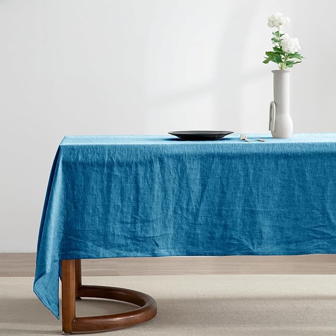 EVERLY 100% Pure Linen Rectangle Tablecloths 60x108Inches for Dining,Buffet Parties,Picnic,Events,Weddings and Restaurants,Decorative Halloween,Thanksgiving Machine Washable Tablecloths-Blue