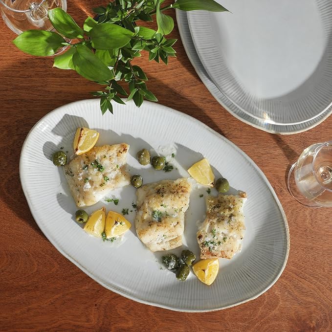 Gibson Elite Sandy Pines 3 Piece Oval Platter Set, 15.7”, 13.75” & 12” Stoneware Serving Platters, Reactive Glaze Finish, Taupe, Microwave & Dishwasher Safe