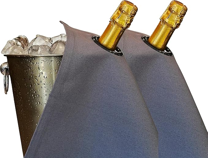 Classic Collection, Bottle Cloth with Metal Ring for Ice Buckets, Cotton, 42 cm, Corner Hole (Platinum with Charcoal Metal Ring, Pack of 2)