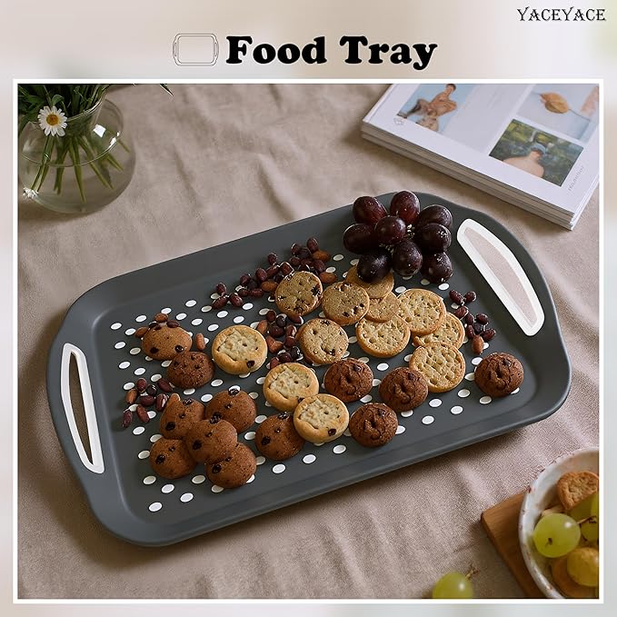 Serving Trays, 2 Pack of Grey Serving Trays, Non Slip-Food Trays with Handles, Trays for Serving Food, Party, Drink, Dining, Cake