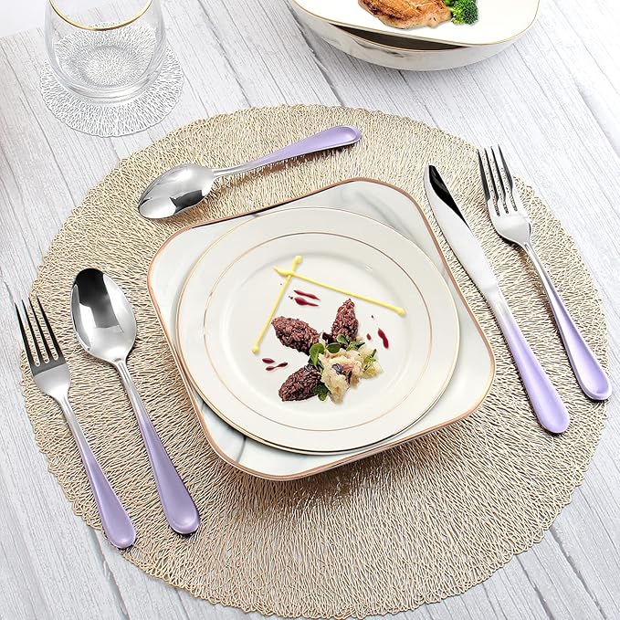 Gradient Purple Silverware set for 4,Stainless Steel Flatware Set,20 Piece Tableware Cutlery Set,Mirror Polished Utensils Sets for Kitchen,Reusable Dinnerware Sets Service for 4,Dishwasher Safe
