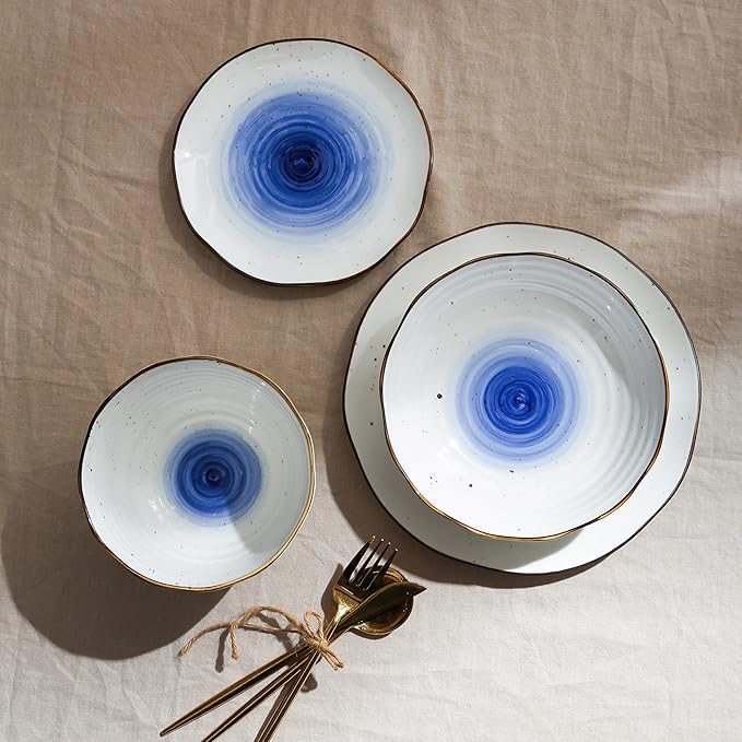 Christian Siriano Luma 16-Piece Dinnerware Set Porcelain, Blue