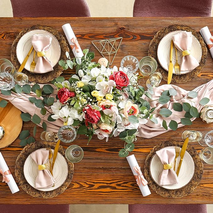 12 Pcs Antique Gold Charger Plates Bulk 13 Inch Embossed Rim Plastic Round Decorative Vintage Plates Charger for Dinner Wedding Party Event Table Setting Decoration (Classic)