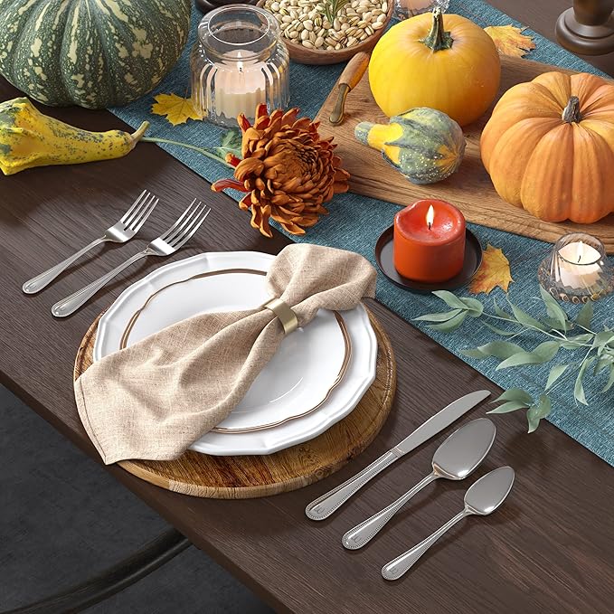 RiverRidge Monogrammed Beaded Flatware Set - X - 46-Piece Silverware with Custom Letter Stamp, 18/0 Stainless Steel Utensils Set for Daily Use & Special Occasions - Dishwasher Safe, Versatile Design