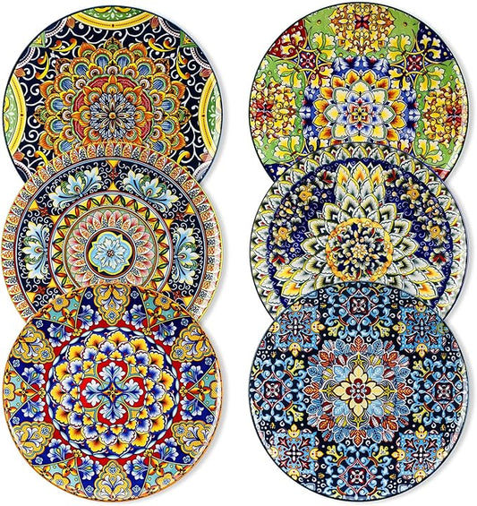 vancasso Dinner Plates Set of 6-10.5 Inch Ceramic Plates, Microwave, Oven and Dishwasher Safe, Colorful Bohemian Style Dishes for Kitchen