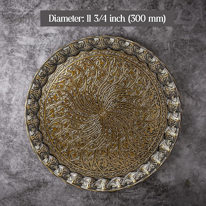 Coffee Tea Beverage Serving Tray, Vintage and Fancy Round Design (Antique Gold)