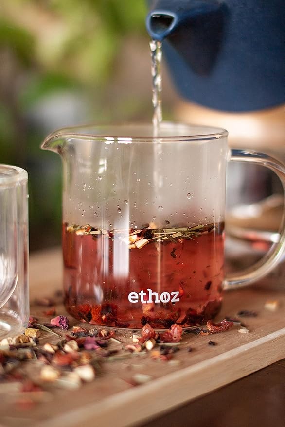 ethoz® Glass Tea Brewer – Premium Loose-Leaf Infuser, Borosilicate Chamber, Stainless Steel Strainer, 14 fl.oz. / 400 mL, Minimalist Design, Sustainable & Easy to Clean