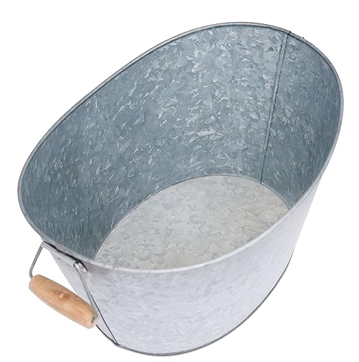 BIRDROCK HOME Galvanized Beverage Tub, Caddy and Tray Set - 3 Piece - Party Tray Platter Drink Holder - Silverware Caddy - Wooden Handles