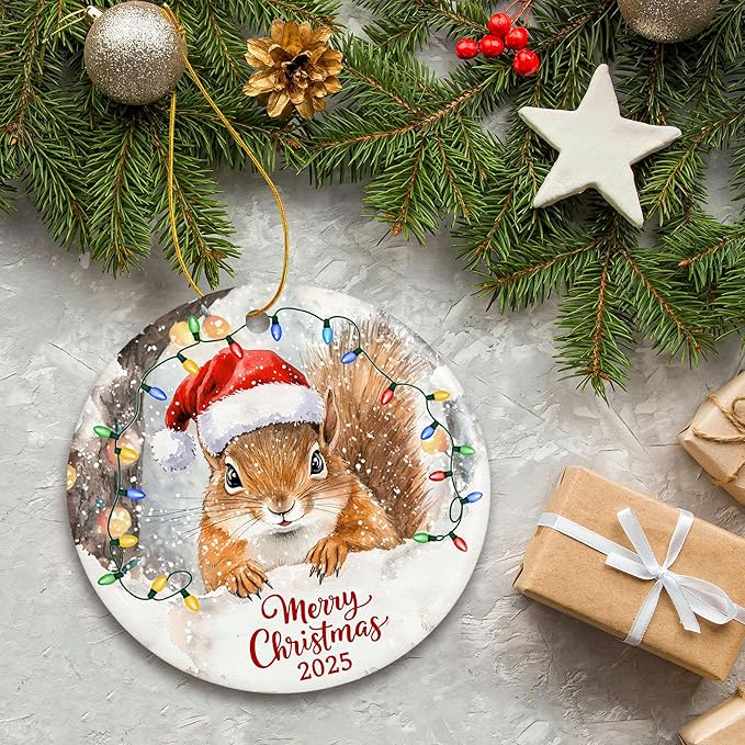 ZAGKOO Squirrel Christmas Ornament - Funny Squirrel Gifts for Squirrels Lovers, Animal Lover Gifts - Cute Squirrels Ornaments for Christmas Tree, Animal Presents - Ceramic Xmas Tree Holiday Decor 2025