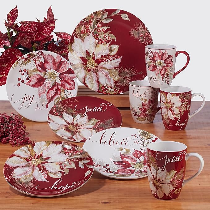 Certified International Winters Joy 6" Luncheon/Canape Plates, Set of 4 Assorted Designs, Multicolor, Small
