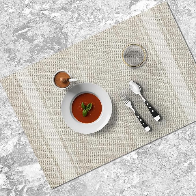Plastic Woven Place Mats,Non-Slip,Set of 6,Waterproof Wipeable Dining Table Mats for Kitchen Table Indoor/Outdoor,White