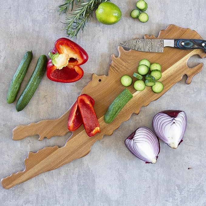 Totally Bamboo Rock & Branch Origins Series Long Island Shaped Cutting Board and Charcuterie Serving Tray, Includes Hang Tie for Wall Display