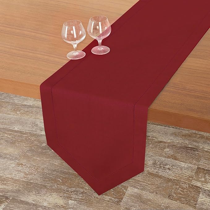 D'Moksha Homes Red Linen Table Runner 60 Inches Long - 100% Pure Linen Diamond Table Runner 14 x 60 Inch for Dining, Winter, Christmas, Holiday, New Year - Machine Washable