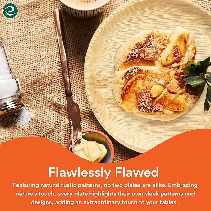 ECO SOUL Palm Leaf Disposable Bamboo Plates 10" Round Compostable & Biodegradable Party Plates for Christmas Dinner, Weddings, Parties & Events 50 Count