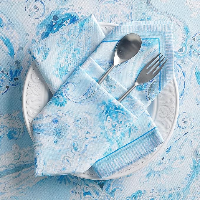Maison d' Hermine Napkin 100% Combed Cotton Premium 20"x20" Decorative Washable Table Cloth Napkins Set of 4 for Dining, Holidays, Buffet Parties & Wedding Use Campagne - Paisley Blues