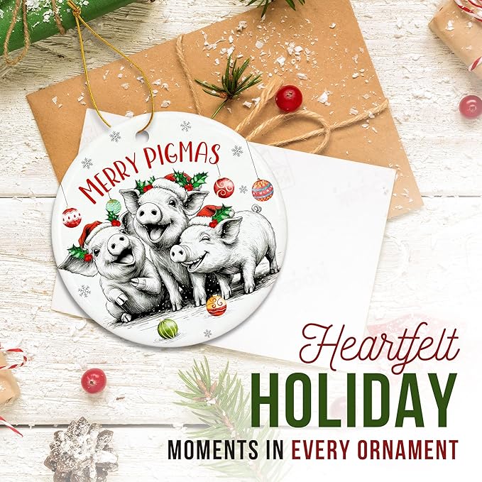 ZAGKOO Pig Christmas Ornament - Cute Pig Gifts for Women, Men - Pigs Lover Gift Ideas, Funny Animal Farm Ceramic Xmas Ornaments Tree Decorations