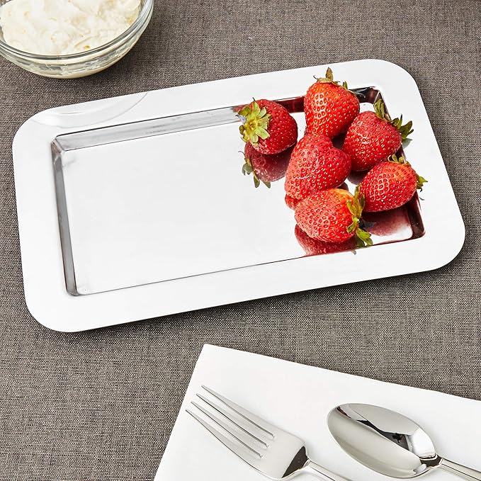 Frieling Silver Tray - 9.4 x 5.6 in Rectangular Polished Mirrored Finish - 18/10 Mirrored Stainless Steel Metal Serving Tray for Coffee, Tea & Desserts