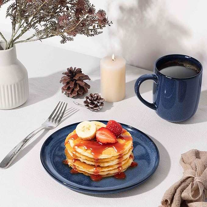 Herogo Dinnerware Sets with Pasta Bowls for 4, 16 Piece Dinner Salad Plates and Cereal Serving Bowls, Stoneware Dishes Dinner Ware for Home Kitchen, Dishwasher & Microwave Safe, Starry Blue