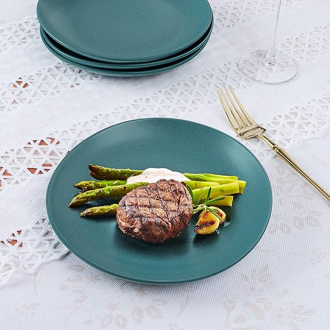 fanquare 8" Green Matte Dessert Plates Set of 4, Large Porcelain Pasta Plates, Modern Ceramic Dishes Set, Salad Plate