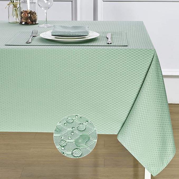 Rectangle Table Cloth Linen Farmhouse Stainproof Waterproof Washable Polyester Oblong Rectangular Fabric Table Cover for Kitchen Dining Dinner (Sage Green, 60 X 120 Inch)