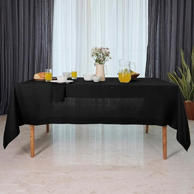 D'Moksha Homes Linen Black Tablecloth 60 x 102 Inch - 100% Pure Linen Rectangular Table Cloth - Machine Washable Tablecloth for Winter, Christmas, Holiday, New Year