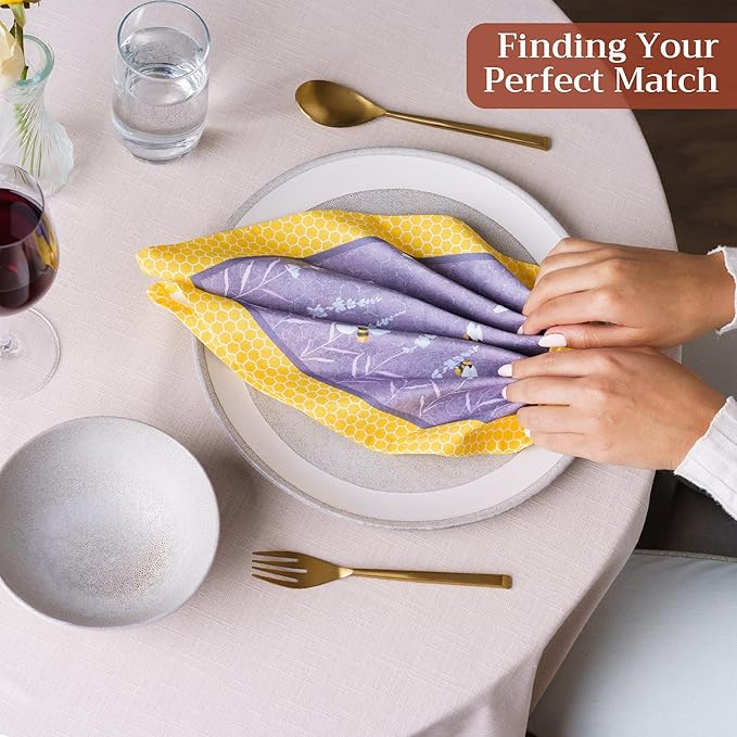 Maison d' Hermine Cloth Napkins Set of 4 100% Cotton Soft & Durable Everyday Reusable Square Napkins Cloth Washable, Dinner, Cocktail Party, Wedding, Restaurant (Bees are Buzzing, 18" x 18")