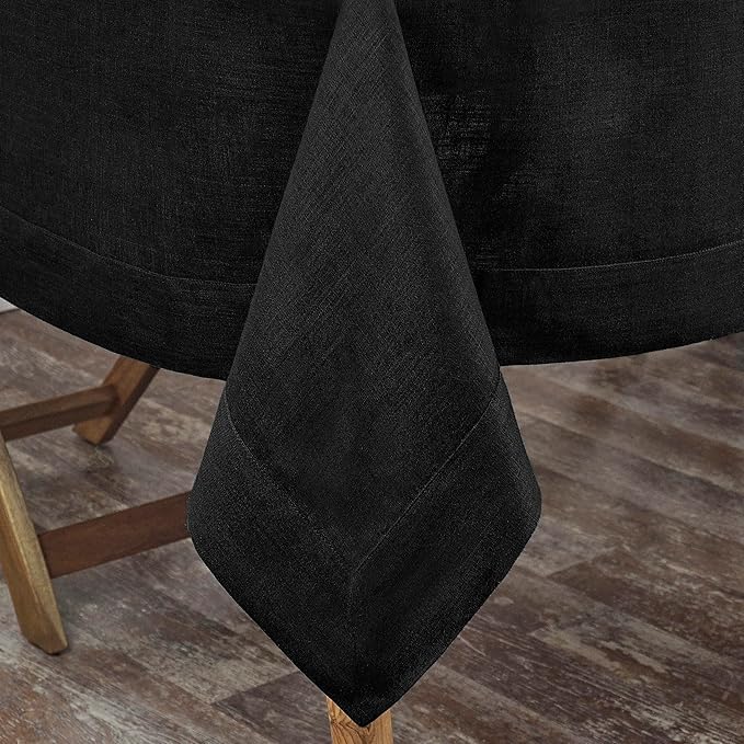 D'Moksha Homes Linen Black Tablecloth 60 x 90 Inch - 100% Pure Linen Rectangular Tablecloth - Machine Washable Table Cloth for Winter, Christmas, Holiday, New Year
