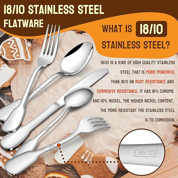 HaWare 18/10 Stainless Steel Flatware, 40-Piece Silverware Set for 8, Premium Cutlery Set for Home Restaurant, Include Knife Fork Spoon, Ergonomic Design Eating Utensils Tableware, Dishwasher Safe