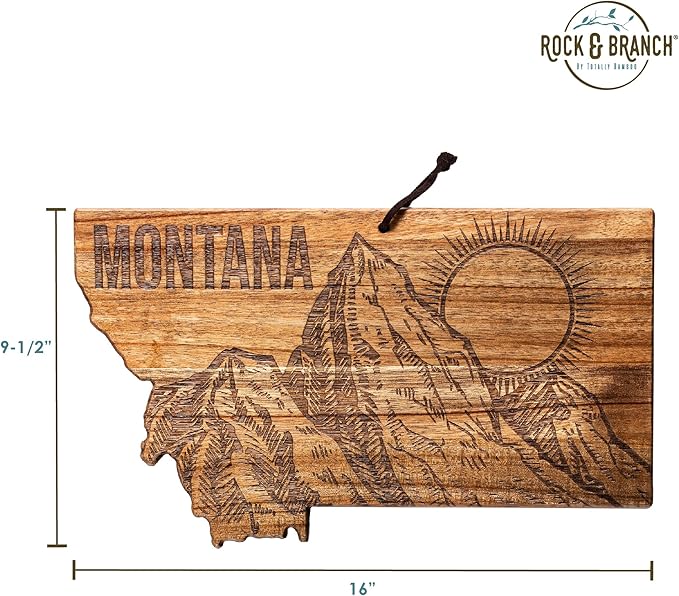 Totally Bamboo Rock & Branch Origins Series Montana State Shaped Cutting Board and Charcuterie Serving Tray, Includes Hang Tie for Wall Display 16" x 9-1/2" x 5/8"