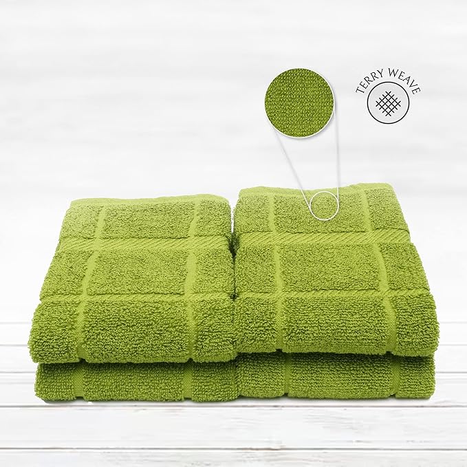 100% Cotton Terry Dish Towels, 4 Pack Plain, 16 x26 Inches, Super Soft and Absorbent Kitchen Towels, Perfect for Kitchen Cleaning and Dish Washing | Green