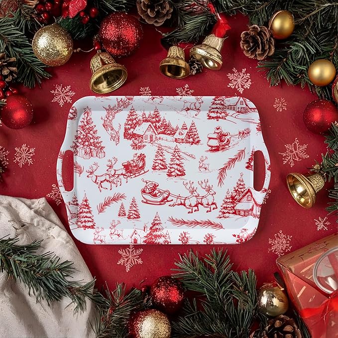 ONEderful 2-Piece Christmas Serving Tray 18x13 Inch Winter Wonderland Platters with Handles, Large Holiday Serving Platters for Xmas Winter Wonderland Frozen-theme Party Supplies (2,18" Extra Large)